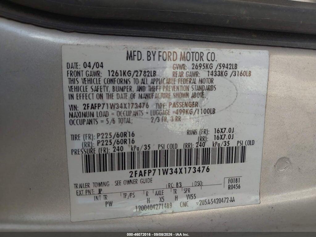 2FAFP71W34X173476 2004 FORD CROWN VICTORIA photo no. 9