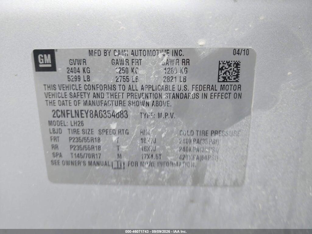 2CNFLNEY8A6354883 2010 CHEVROLET EQUINOX photo no. 9