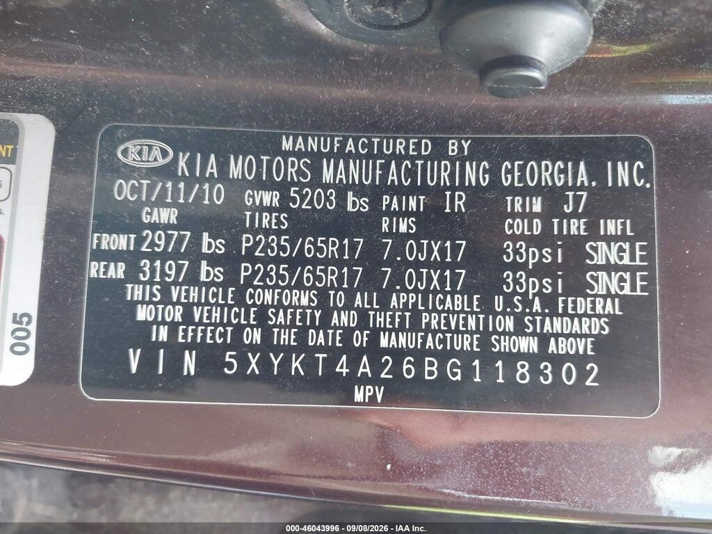 5XYKT4A26BG118302 2011 KIA SORENTO photo no. 9