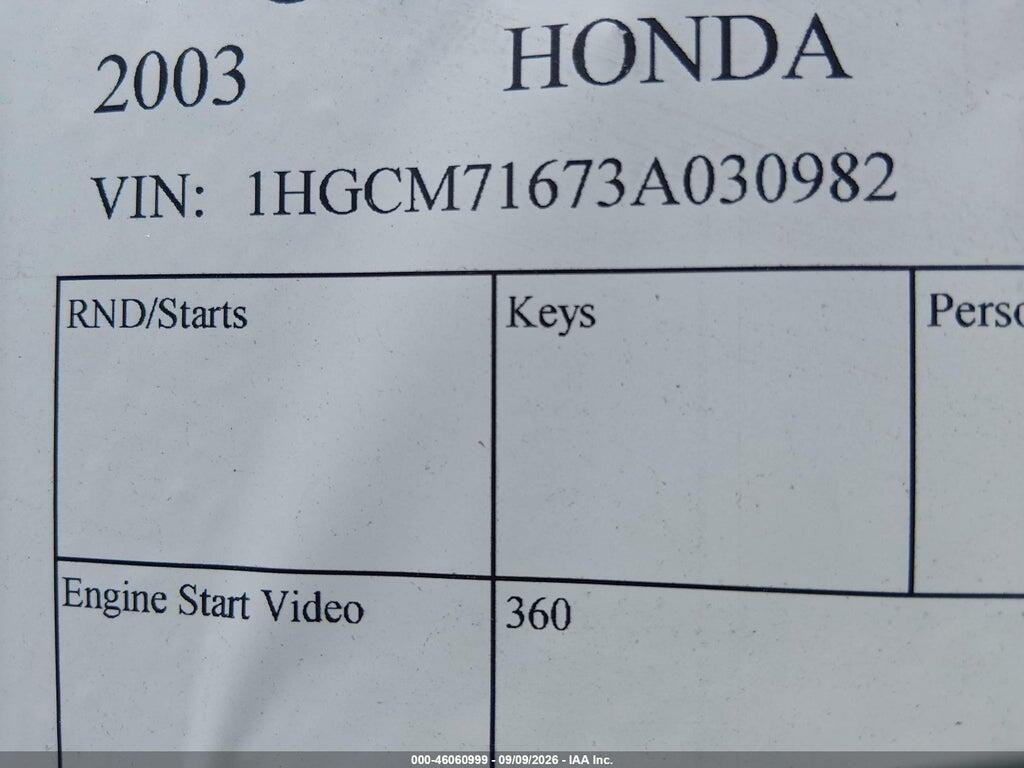 1HGCM71673A030982 2003 HONDA ACCORD photo no. 9