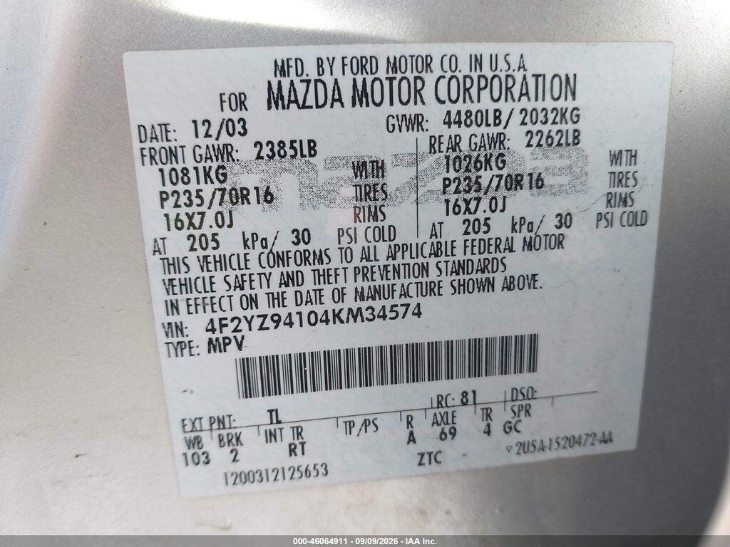 4F2YZ94104KM34574 2004 MAZDA TRIBUTE photo no. 9