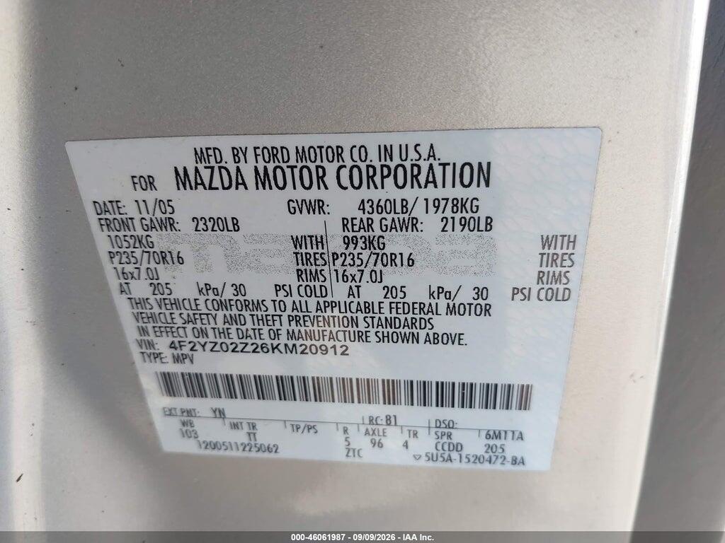 4F2YZ02Z26KM20912 2006 MAZDA TRIBUTE photo no. 9