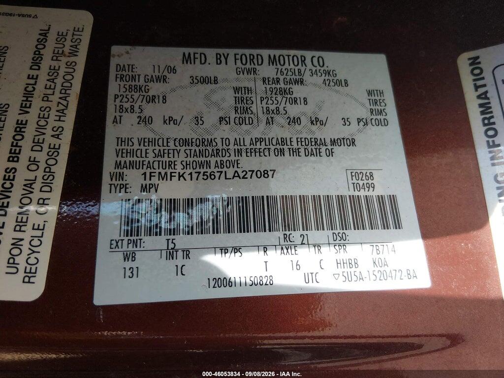 1FMFK17567LA27087 2007 FORD EXPEDITION EL photo no. 9