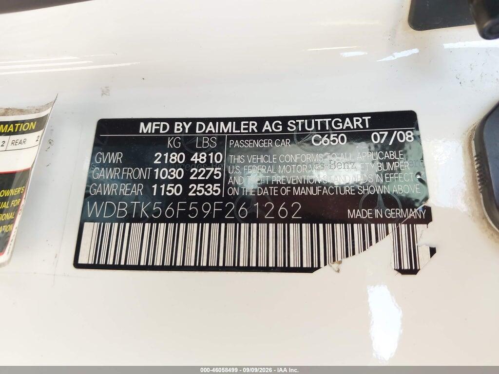 WDBTK56F59F261262 2009 MERCEDES-BENZ CLK 350 photo no. 9