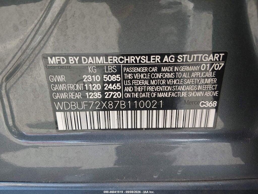 WDBUF72X87B110021 2007 MERCEDES-BENZ E 550 photo no. 9