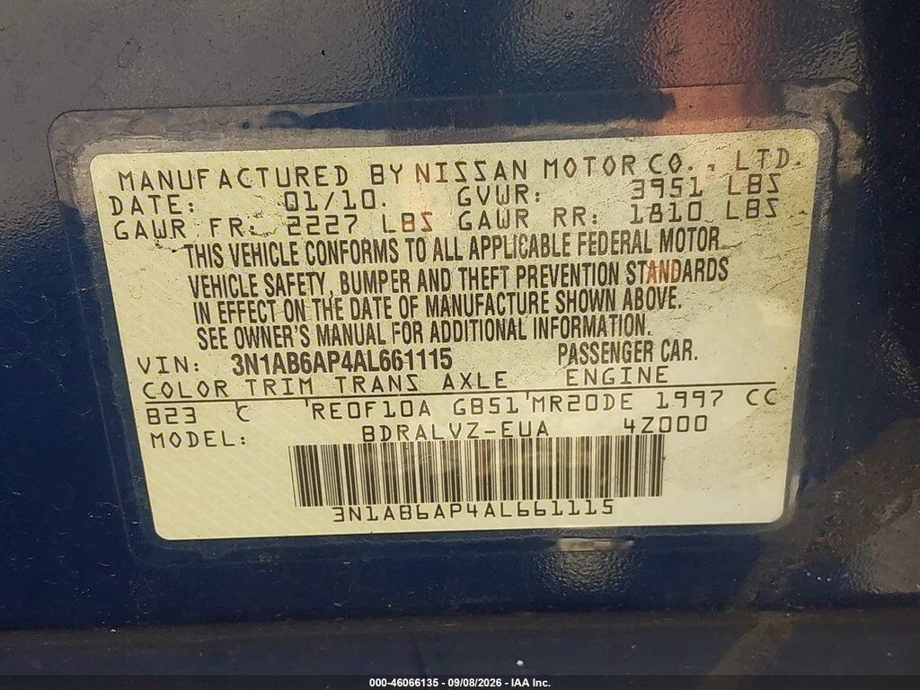 3N1AB6AP4AL661115 2010 NISSAN SENTRA photo no. 9