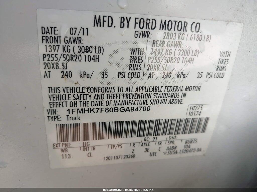 1FMHK7F80BGA94700 2011 FORD EXPLORER photo no. 9