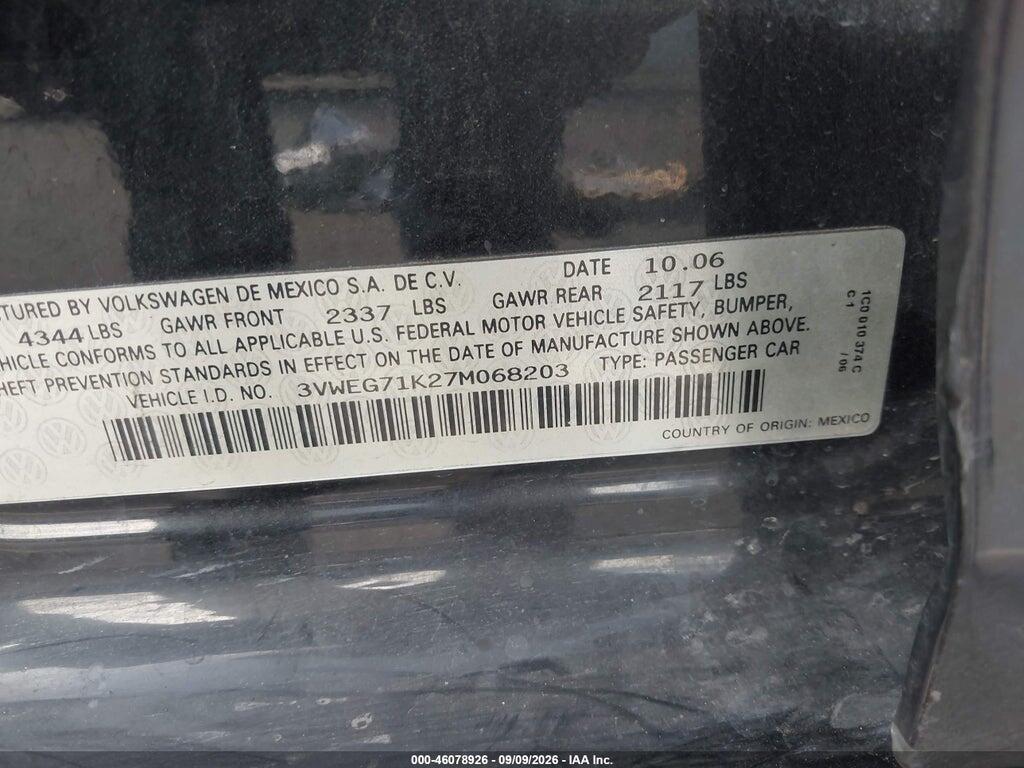 3VWEG71K27M068203 2007 VOLKSWAGEN JETTA photo no. 9