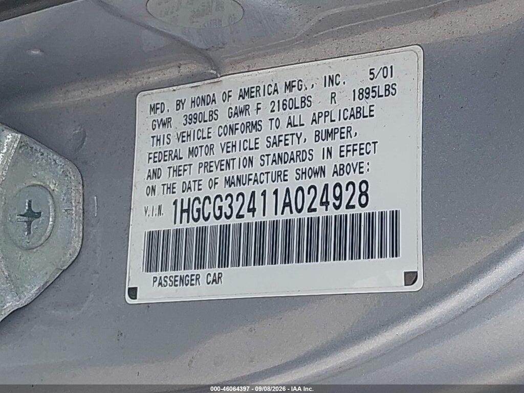 1HGCG32411A024928 2001 HONDA ACCORD photo no. 9