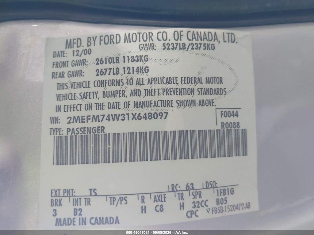 2MEFM74W31X648097 2001 MERCURY GRAND MARQUIS photo no. 9