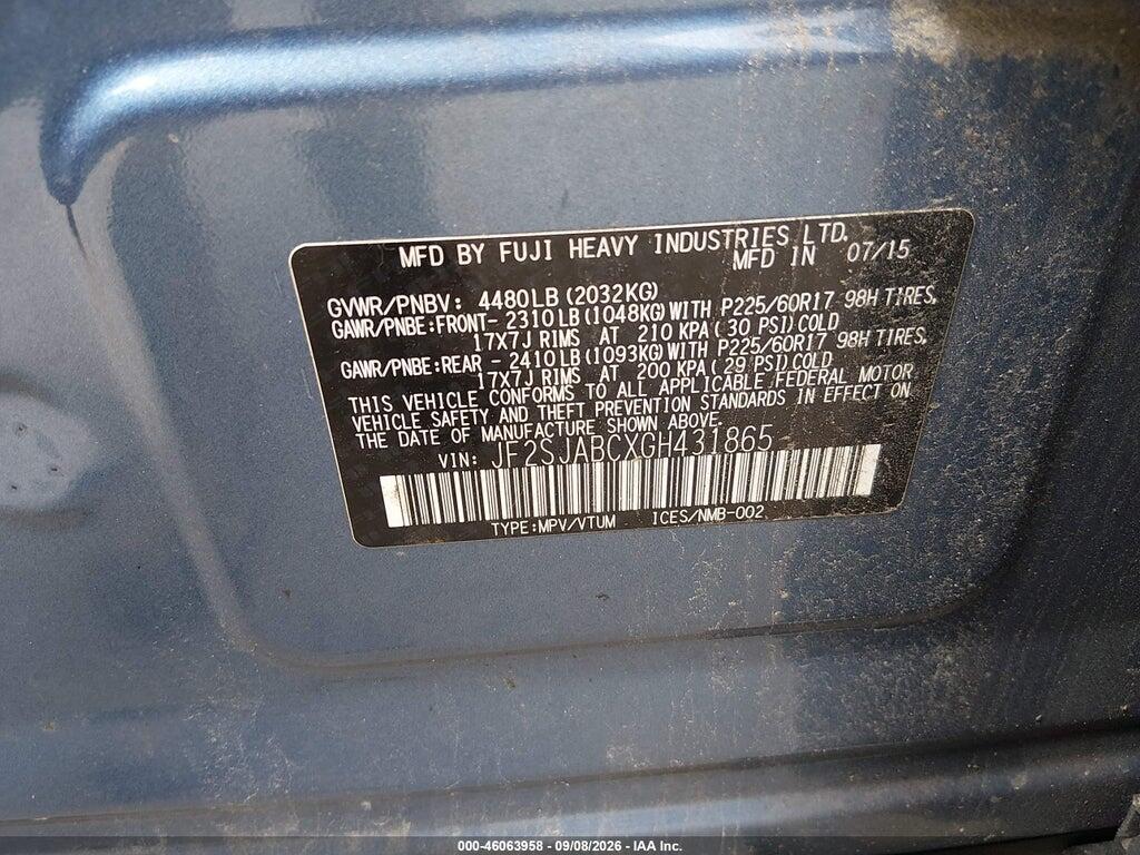 JF2SJABCXGH431865 2016 SUBARU FORESTER photo no. 9