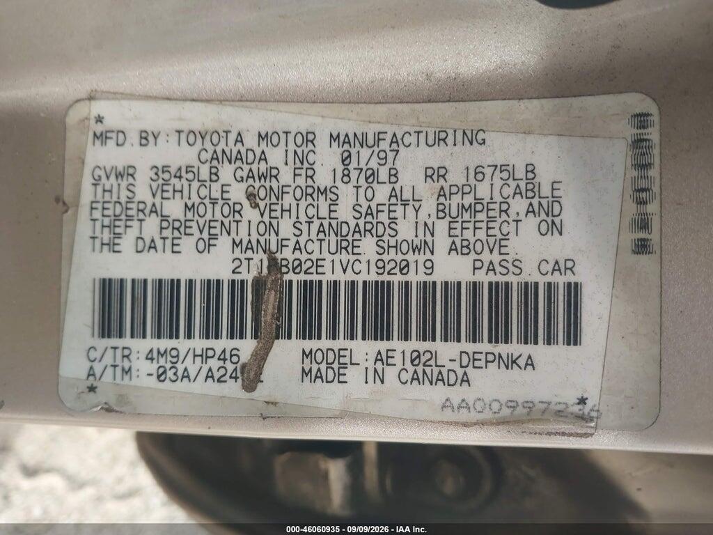 2T1BB02E1VC192019 1997 TOYOTA COROLLA photo no. 9