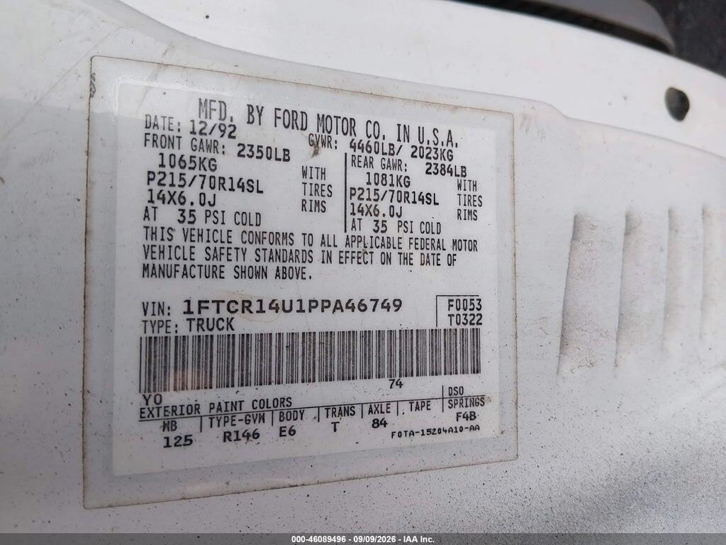 1FTCR14U1PPA46749 1993 FORD RANGER photo no. 9
