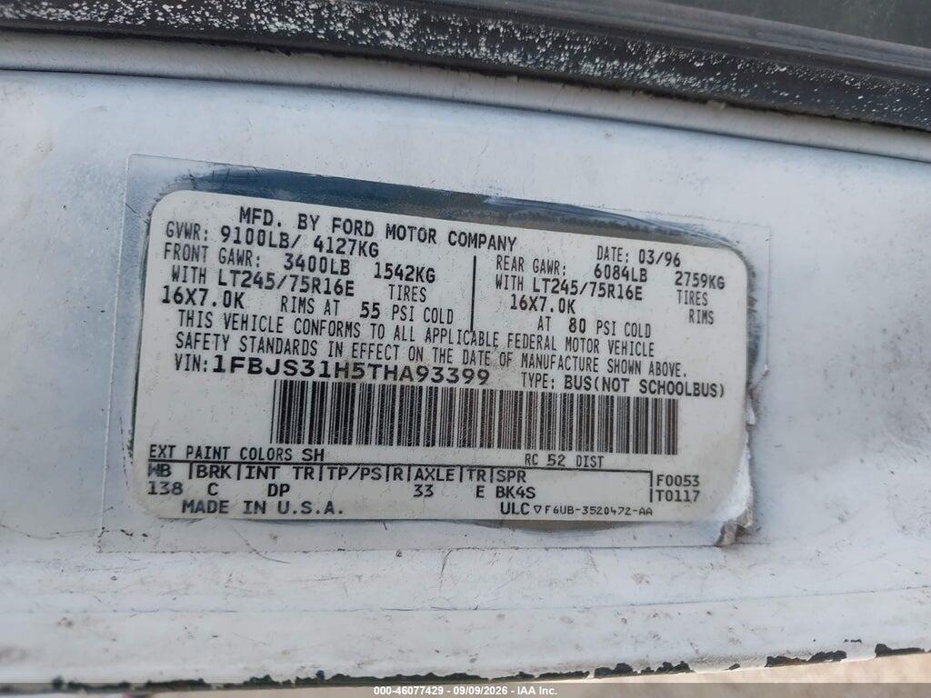 1FBJS31H5THA93399 1996 FORD ECONOLINE photo no. 9