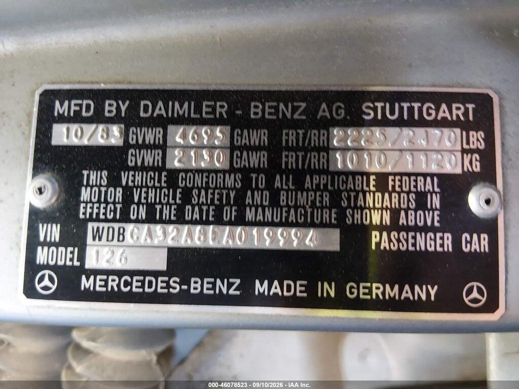 WDBCA32A8EA019994 1984 MERCEDES-BENZ 380 photo no. 9
