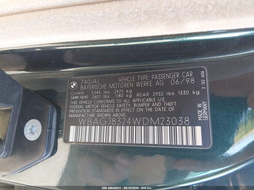 WBAGJ8324WDM23038 1998 BMW 740IL photo no. 9