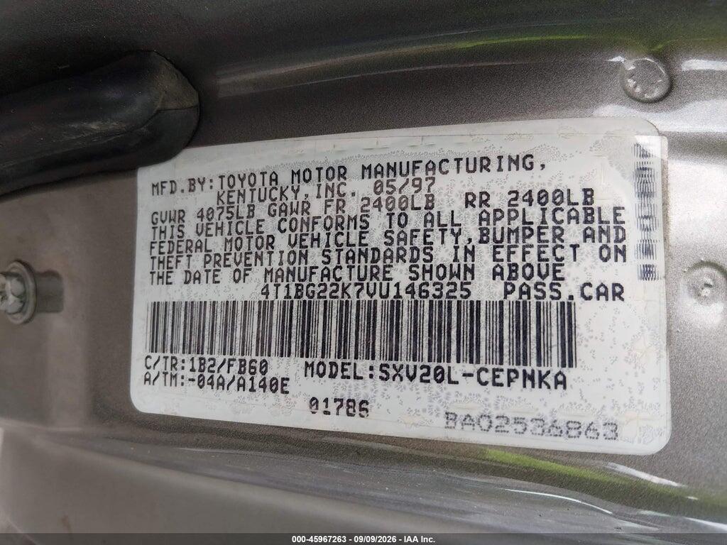 4T1BG22K7VU146325 1997 TOYOTA CAMRY photo no. 9