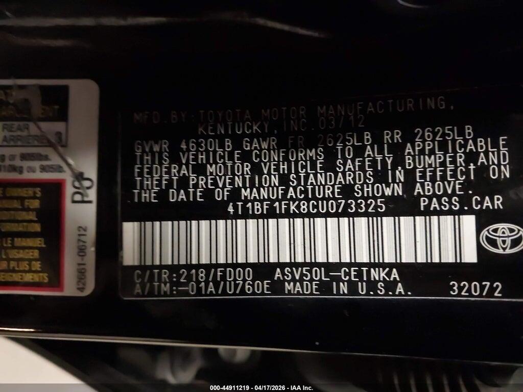 4T1BF1FK8CU073325 2012 TOYOTA CAMRY photo no. 9