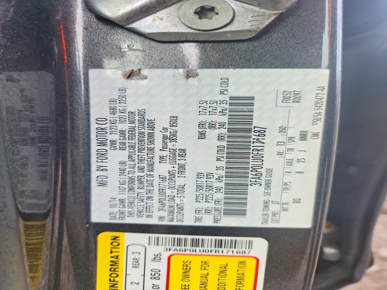 2015 FORD FUSION SE HYBRID — Фото 12 из 12