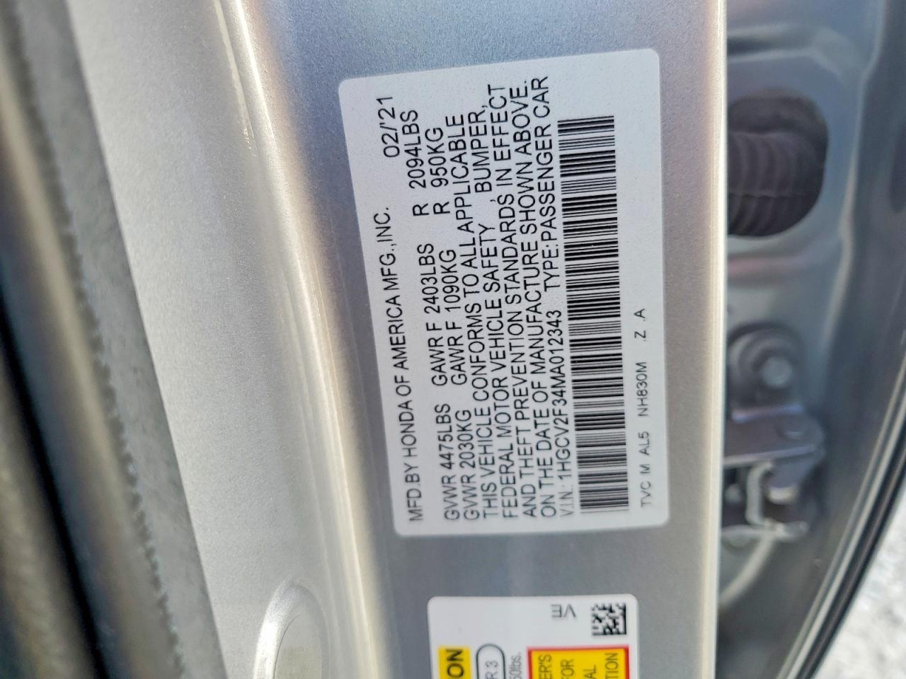 2021 HONDA ACCORD SPORT — Фото 13 из 13