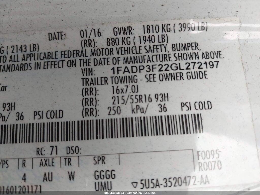 1FADP3F22GL272197 2016 FORD FOCUS photo no. 9