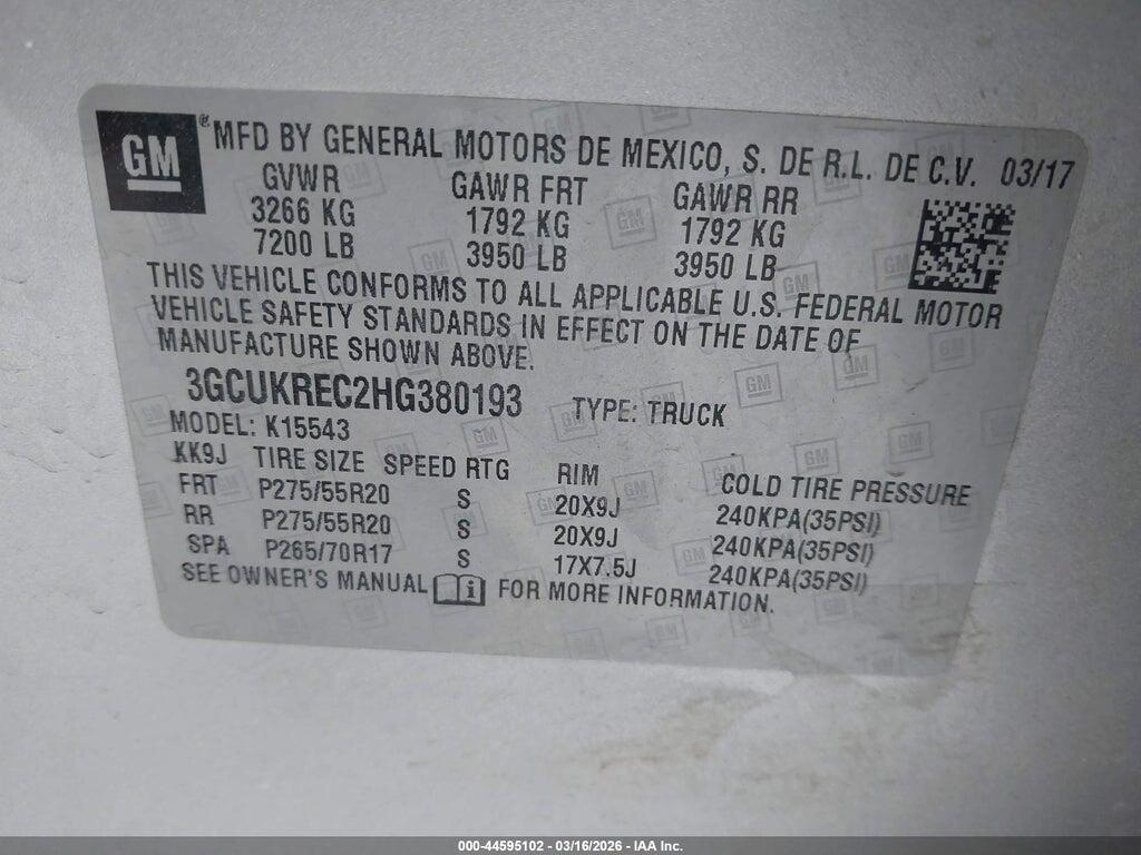 3GCUKREC2HG380193 2017 CHEVROLET SILVERADO 1500 photo no. 9