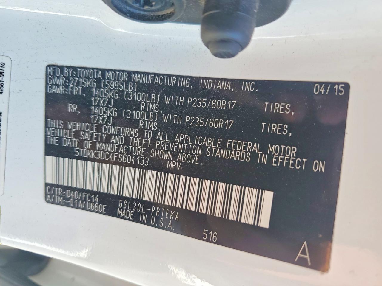 2015 TOYOTA SIENNA LE 8 PASSENGER — Фото 12 из 12