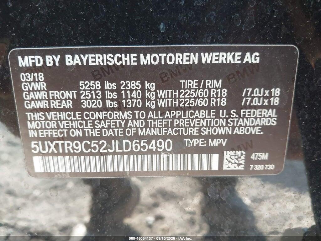5UXTR9C52JLD65490 2018 BMW X3 photo no. 9