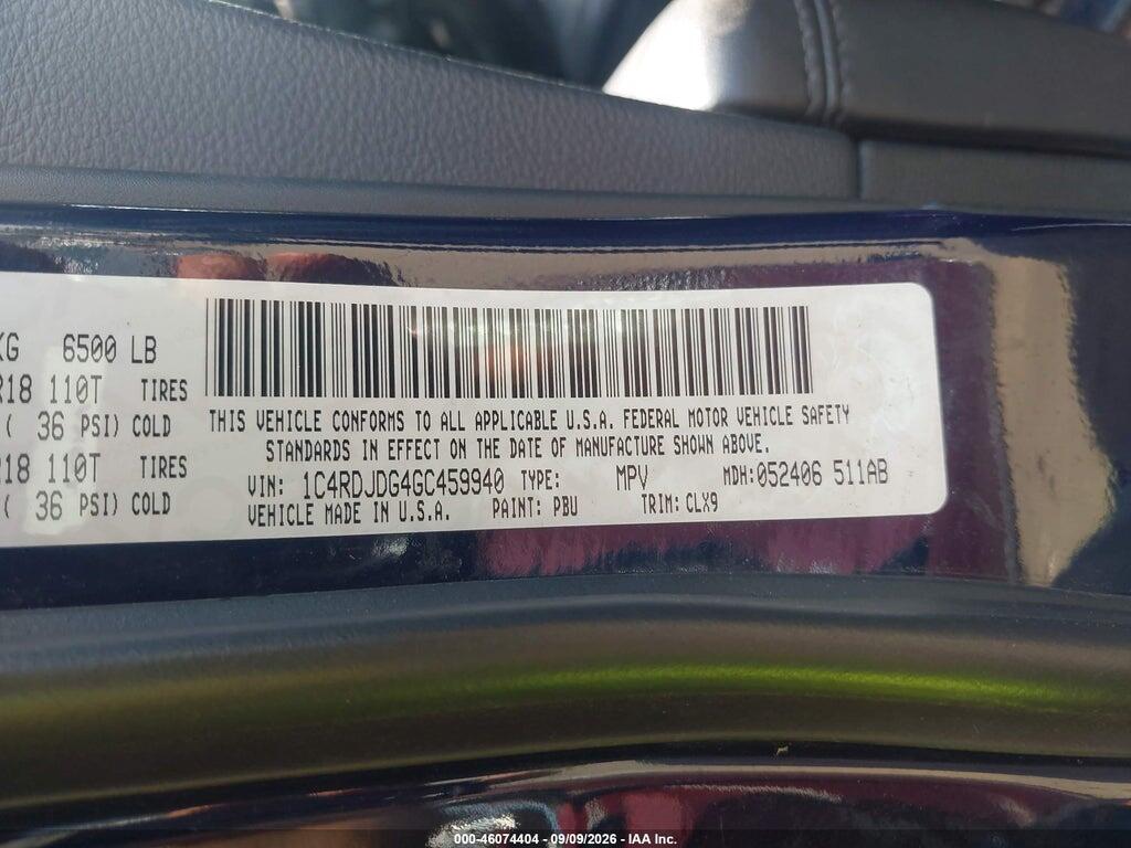 1C4RDJDG4GC459940 2016 DODGE DURANGO photo no. 9