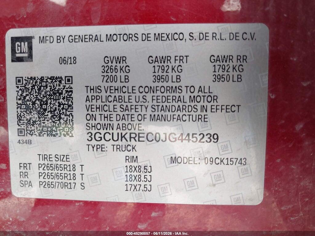 3GCUKREC0JG445239 2018 CHEVROLET SILVERADO 1500 photo no. 9