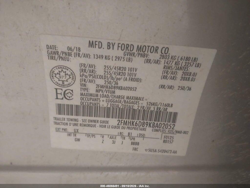 2FMHK6D89KBA02052 2019 FORD FLEX photo no. 9