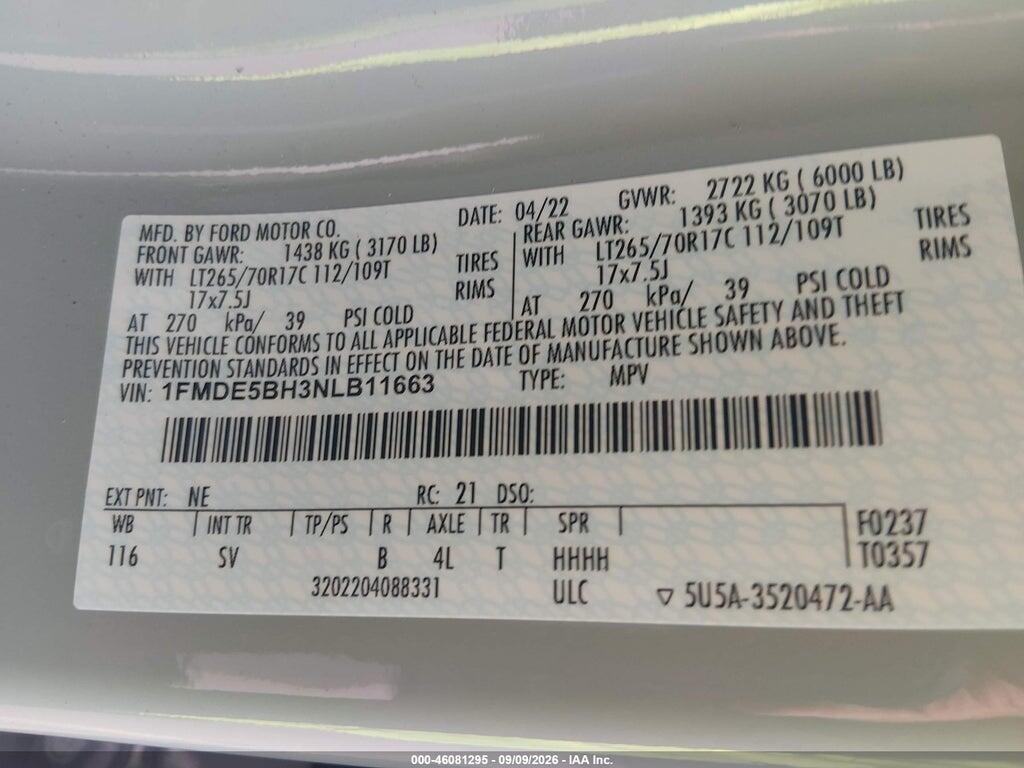1FMDE5BH3NLB11663 2022 FORD BRONCO photo no. 9
