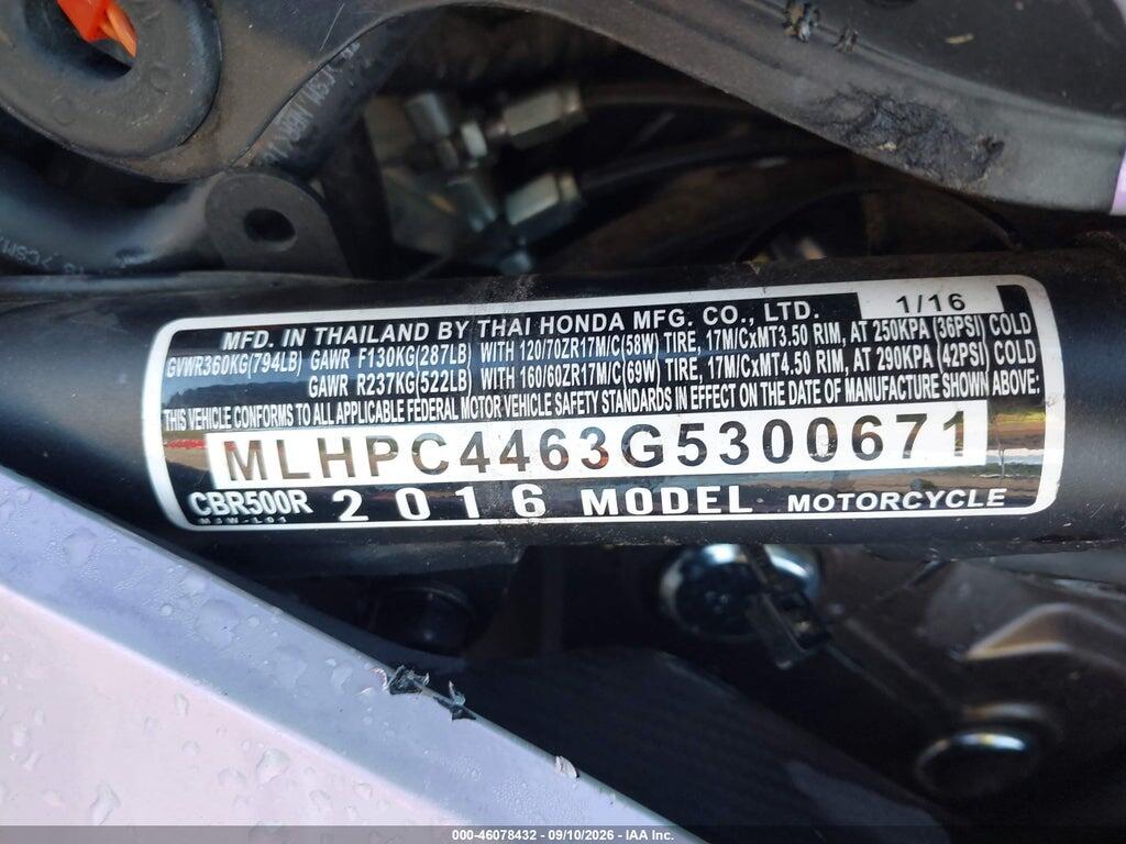 MLHPC4463G5300671 2016 HONDA CBR500 photo no. 10