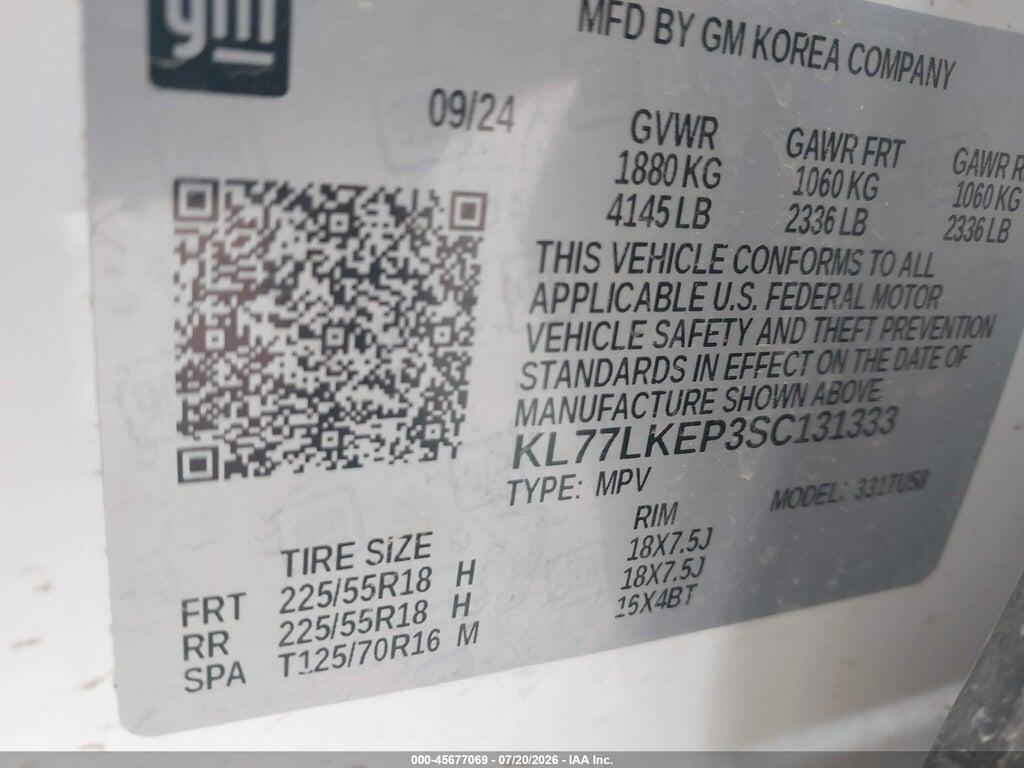 KL77LKEP3SC131333 2025 CHEVROLET TRAX photo no. 9