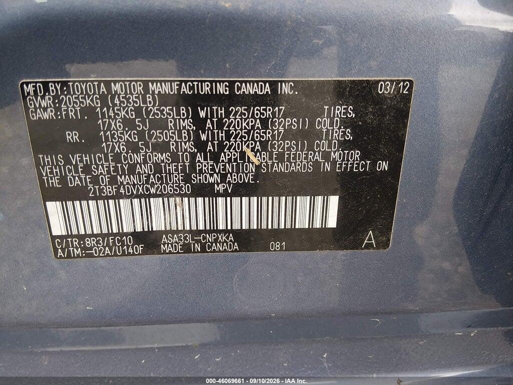 2T3BF4DVXCW206530 2012 TOYOTA RAV4 photo no. 9