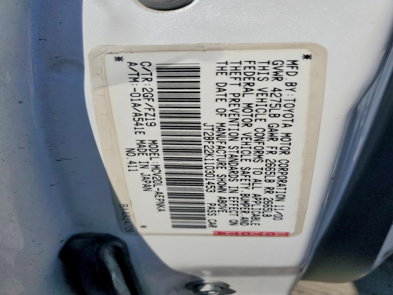 JT2BF22K110301453 2001 TOYOTA CAMRY photo no. 12
