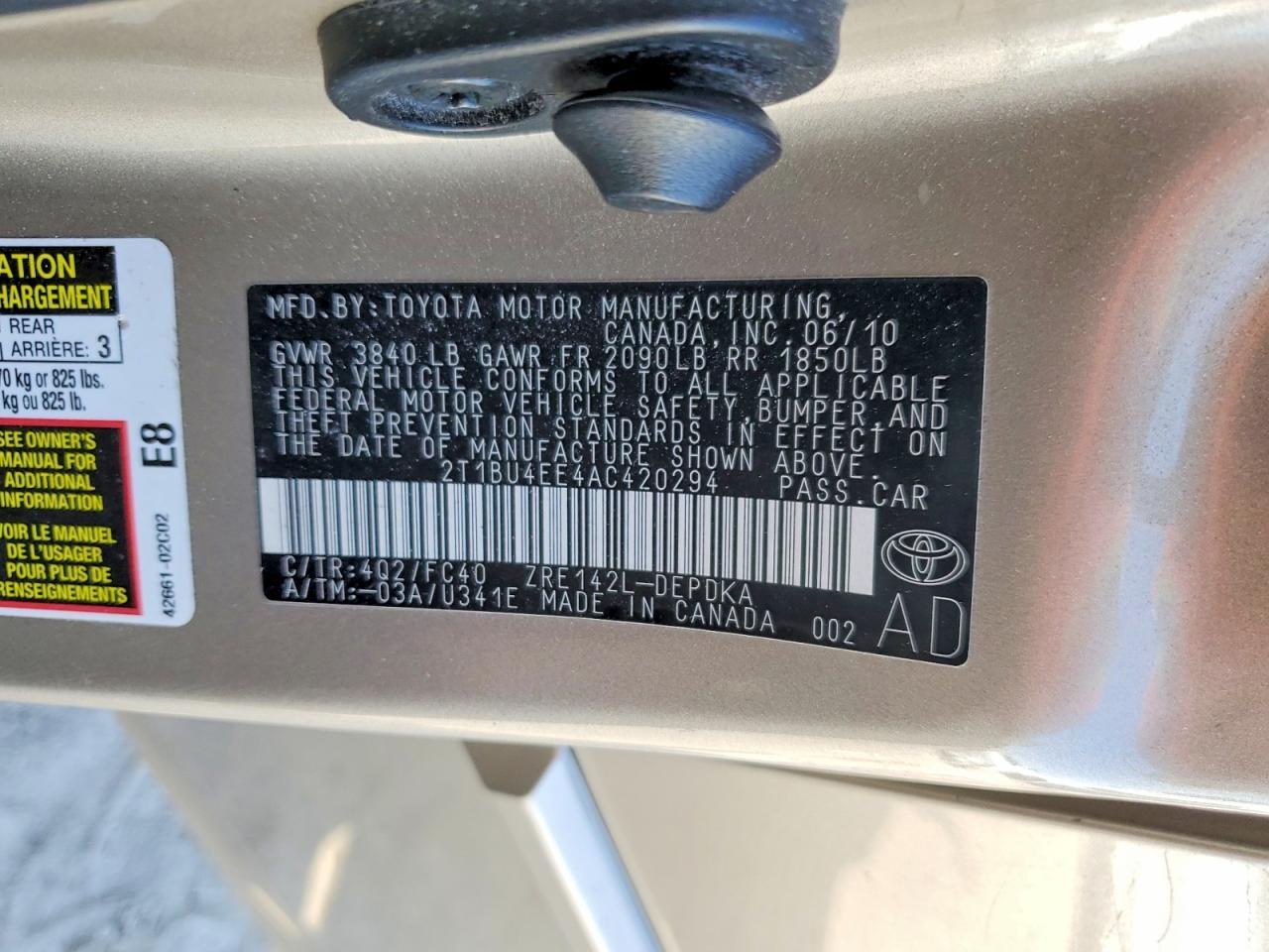 2T1BU4EE4AC420294 2010 TOYOTA COROLLA photo no. 12