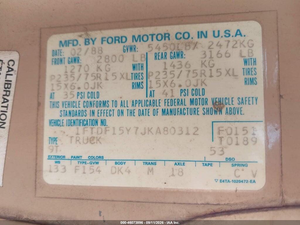 1FTDF15Y7JKA80312 1988 FORD F150 photo no. 9