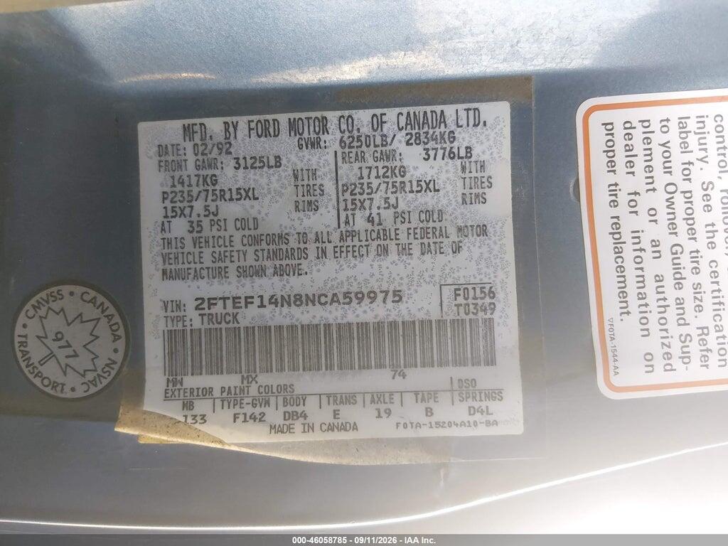 2FTEF14N8NCA59975 1992 FORD F150 photo no. 9