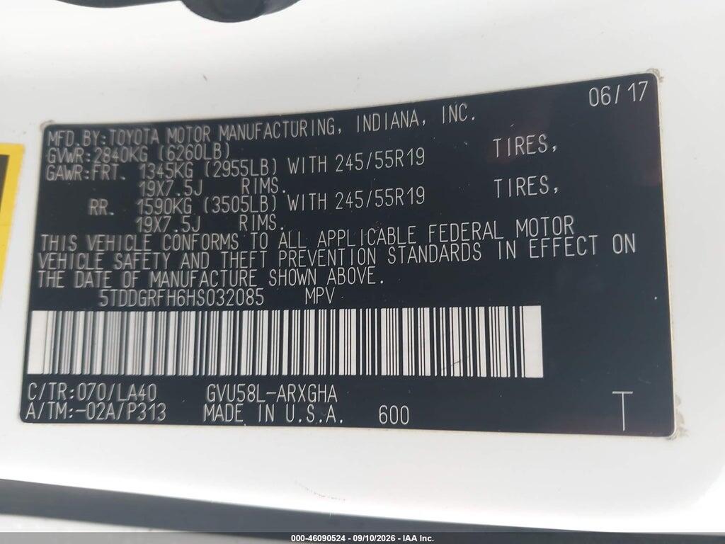 5TDDGRFH6HS032085 2017 TOYOTA HIGHLANDER HYBRID photo no. 9