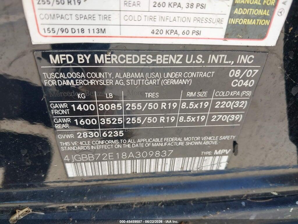 4JGBB72E18A309837 2008 MERCEDES-BENZ M-CLASS photo no. 9