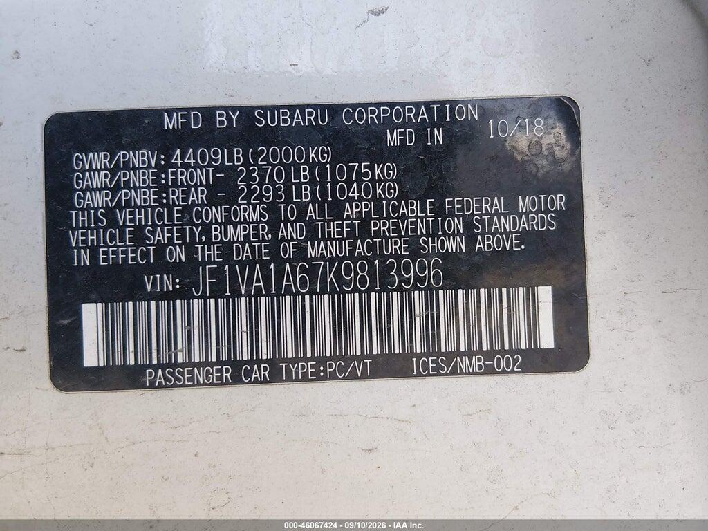 JF1VA1A67K9813996 2019 SUBARU WRX photo no. 9