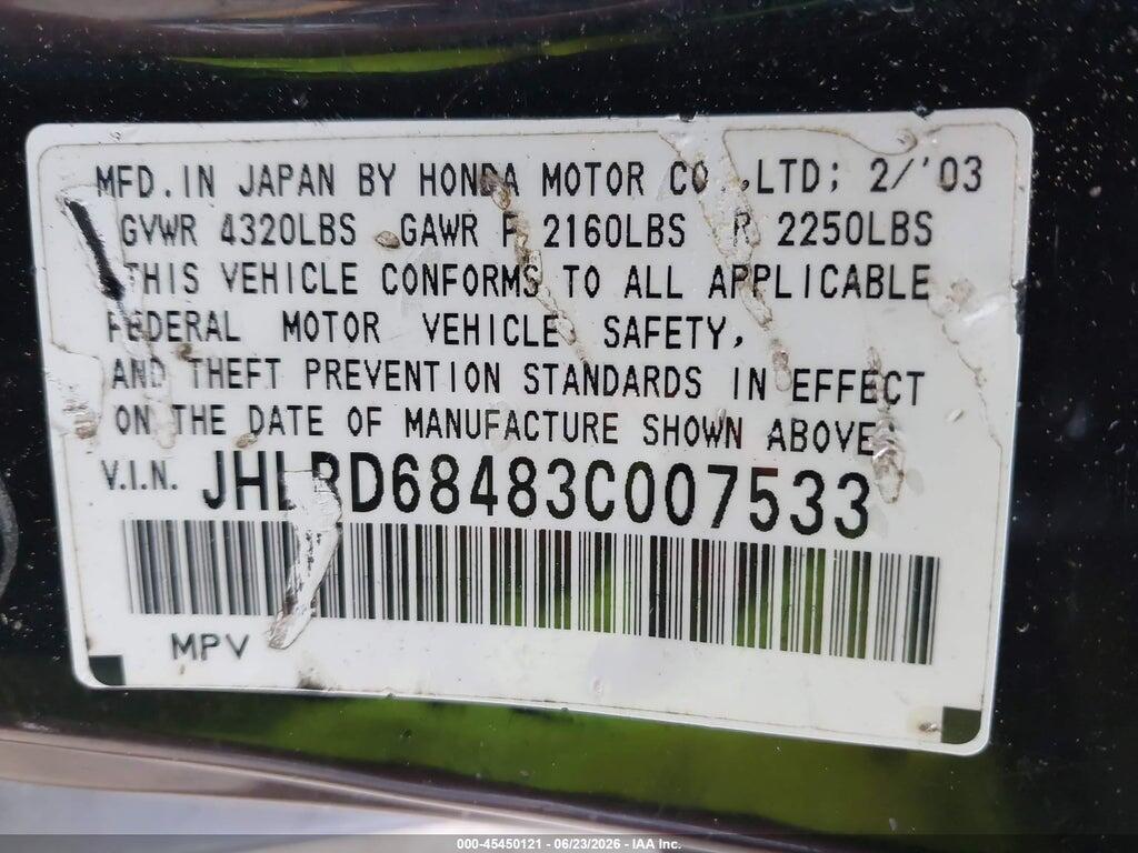 JHLRD68483C007533 2003 HONDA CR-V photo no. 9