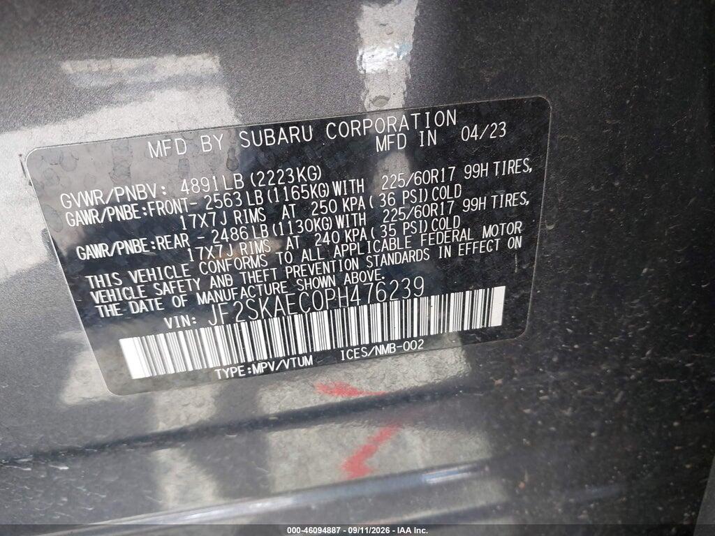 JF2SKAEC0PH476239 2023 SUBARU FORESTER photo no. 9