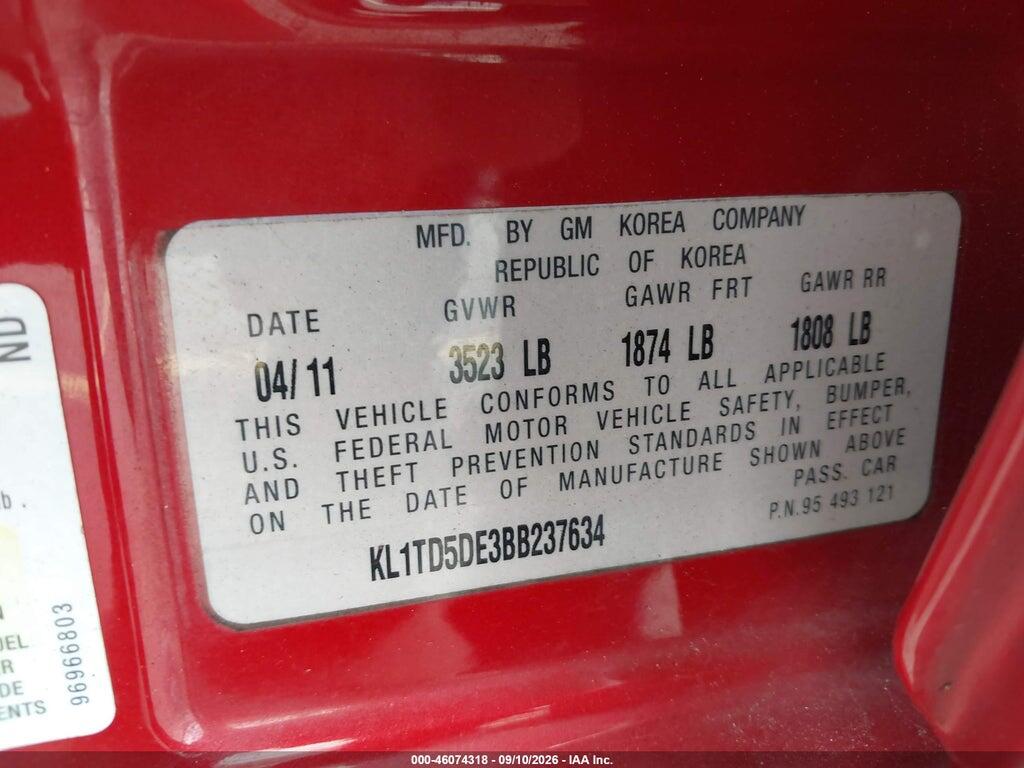KL1TD5DE3BB237634 2011 CHEVROLET AVEO photo no. 9