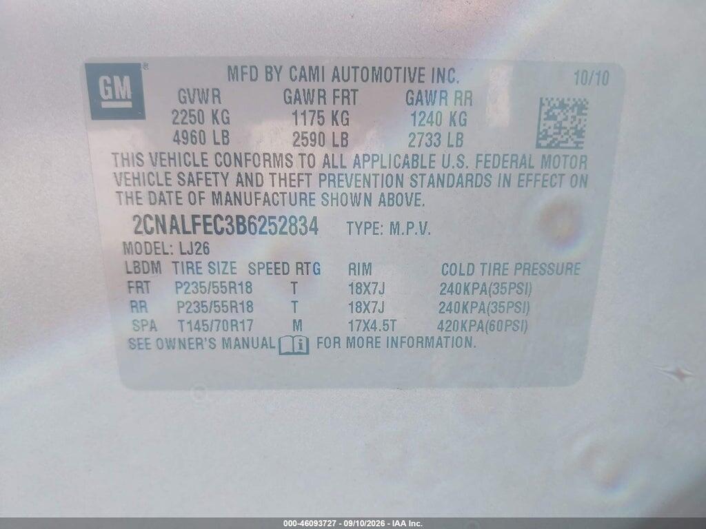2CNALFEC3B6252834 2011 CHEVROLET EQUINOX photo no. 9