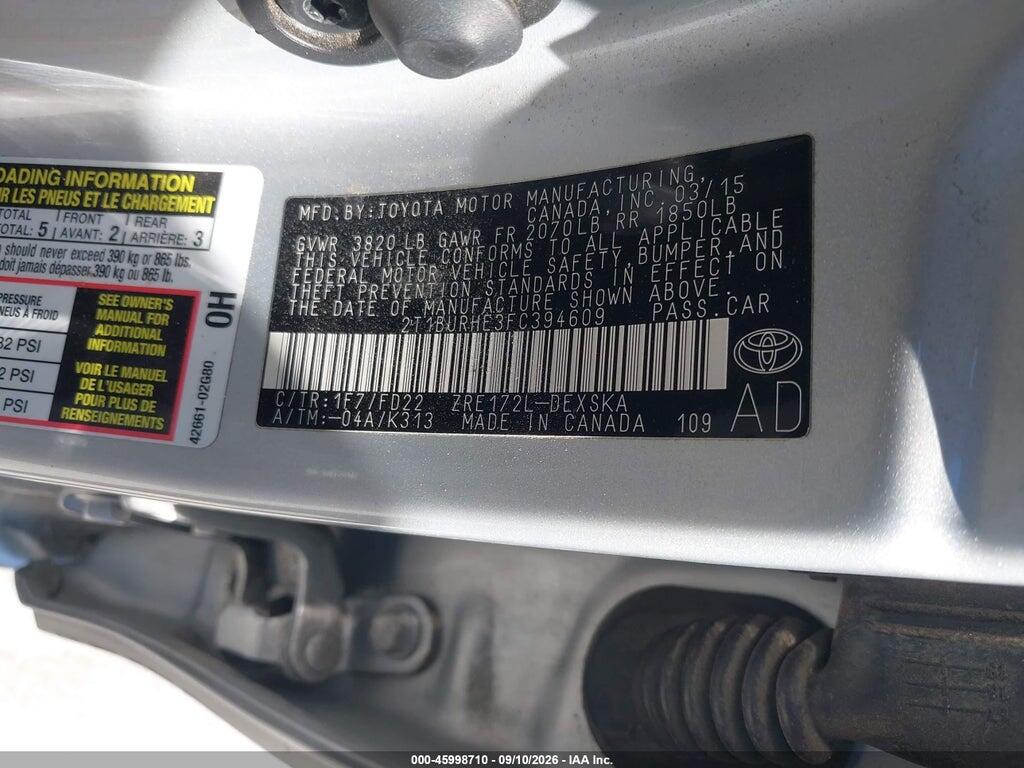 2T1BURHE3FC394609 2015 TOYOTA COROLLA photo no. 9