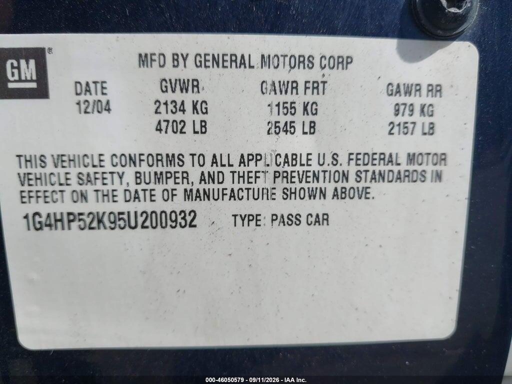 1G4HP52K95U200932 2005 BUICK LESABRE photo no. 9