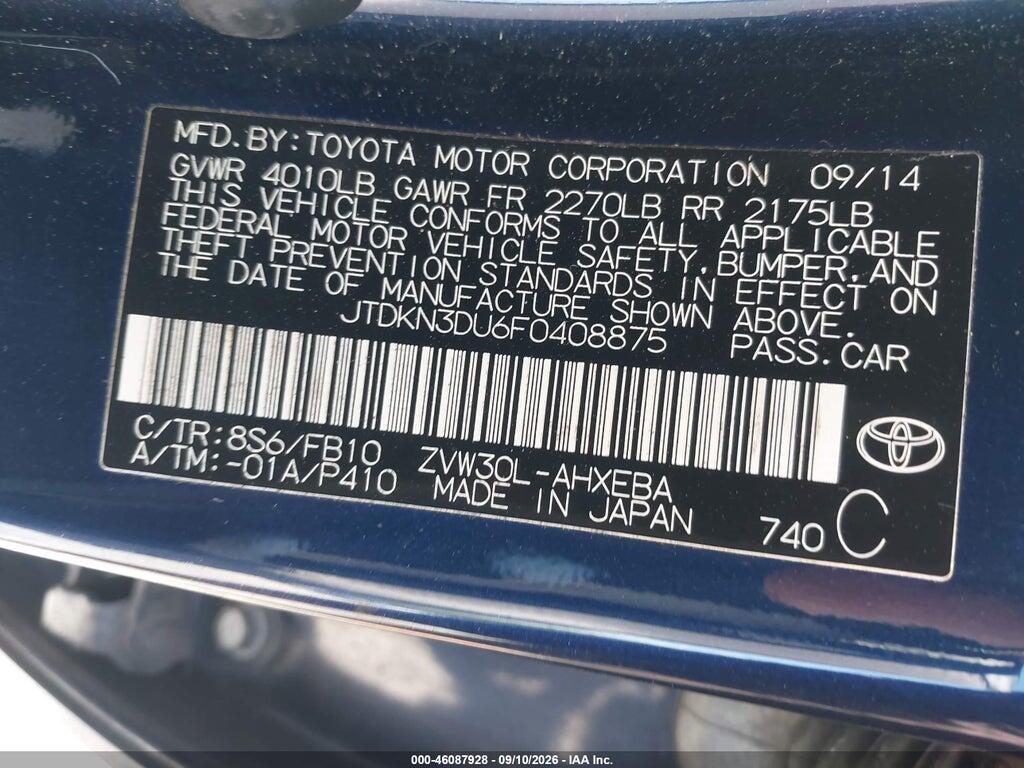 JTDKN3DU6F0408875 2015 TOYOTA PRIUS photo no. 9