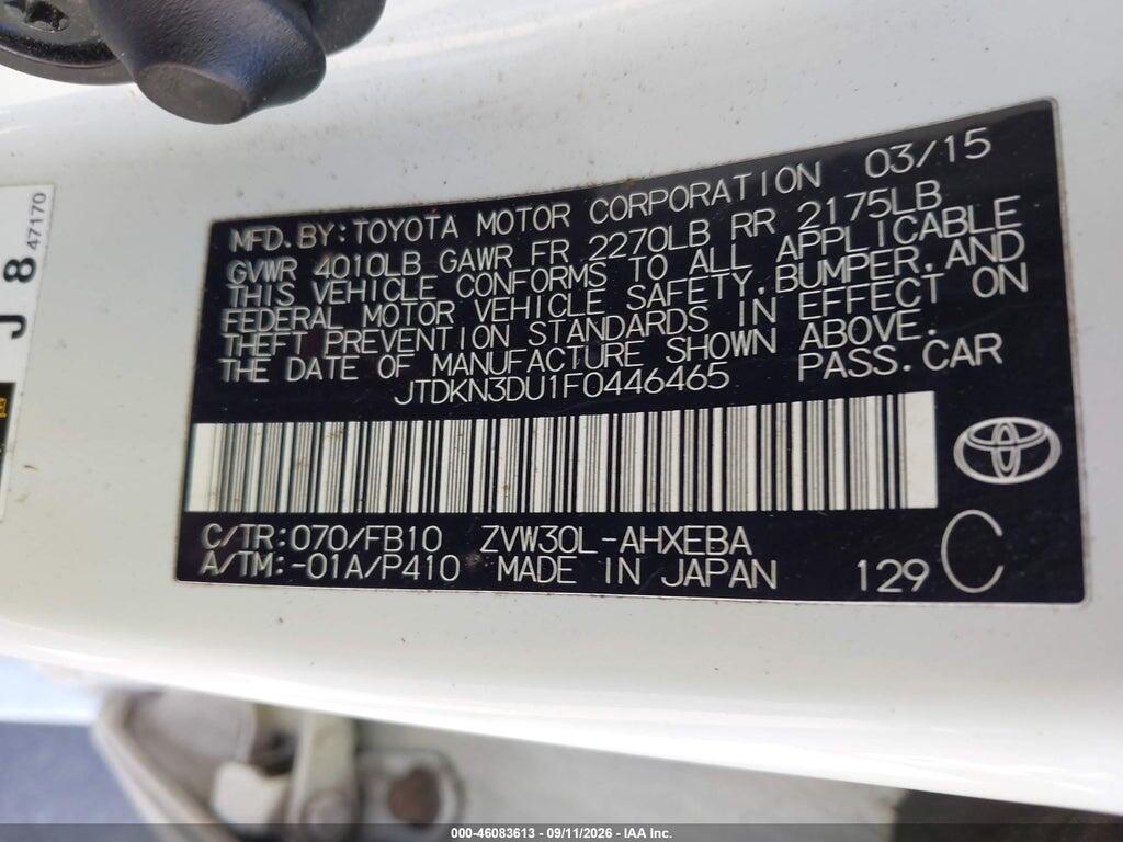 JTDKN3DU1F0446465 2015 TOYOTA PRIUS photo no. 9